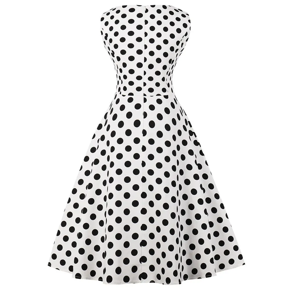 White on Black Floral Fit and Flare Swing Dress