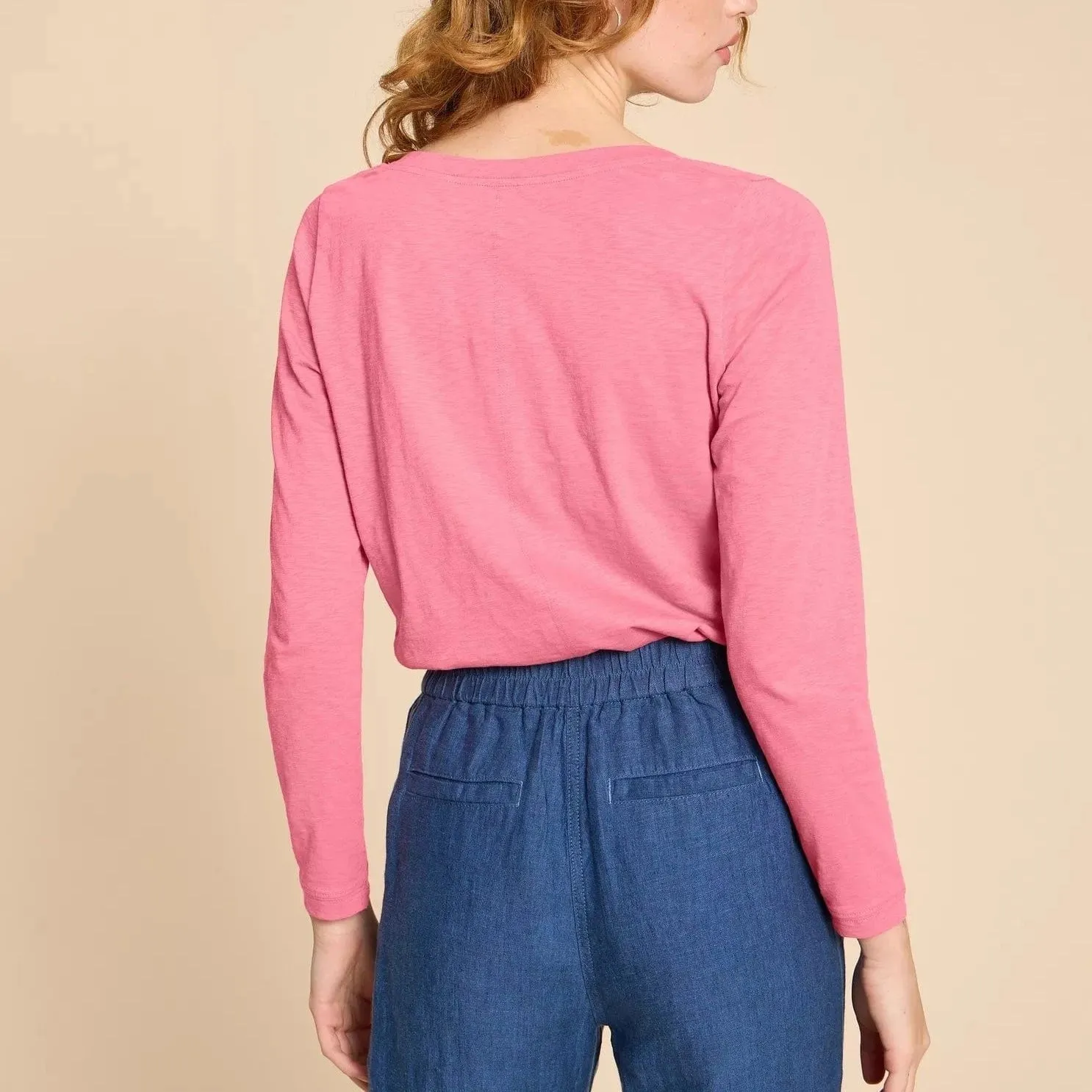 White Stuff Long Sleeve Printed Tee in Mid Pink