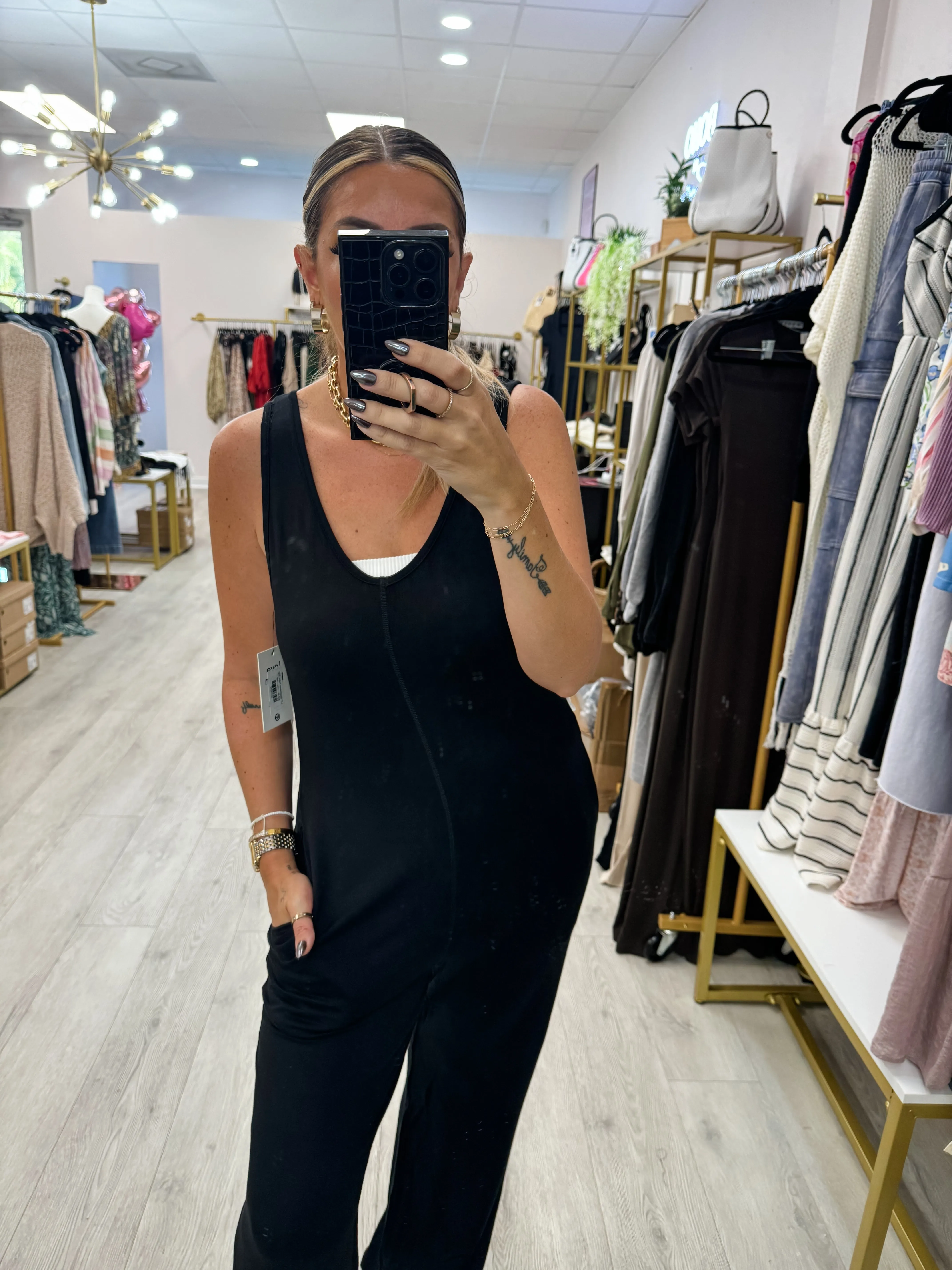 Wide Leg Terry Jumpsuit