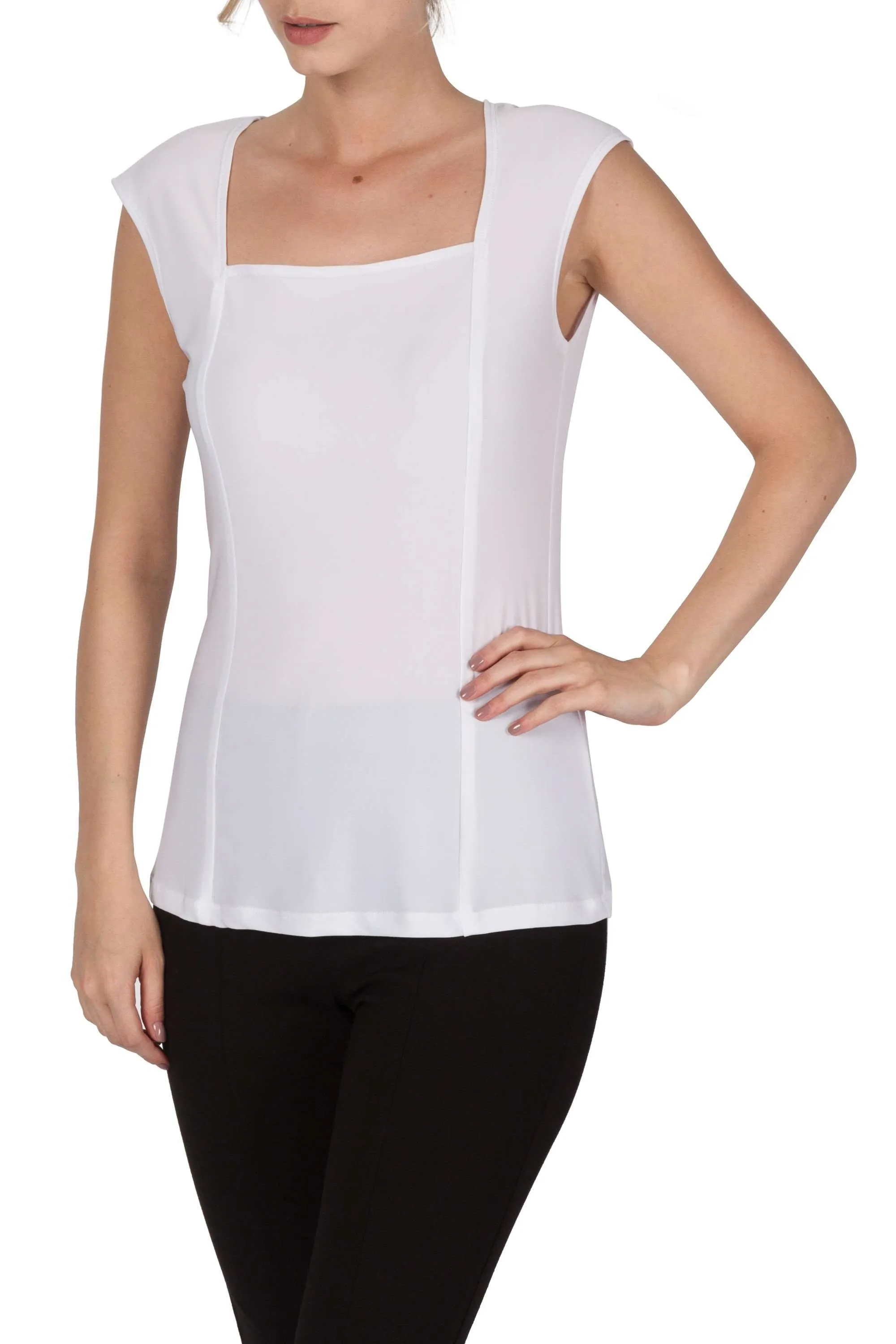 Women's White Camisole with Square Neckline - Made in Canada