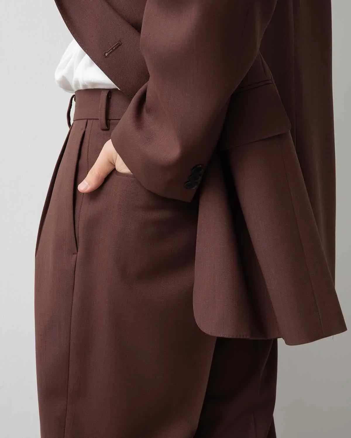 WOOL KID MOHAIR HOP SACK TWO-TUCK SLACKS