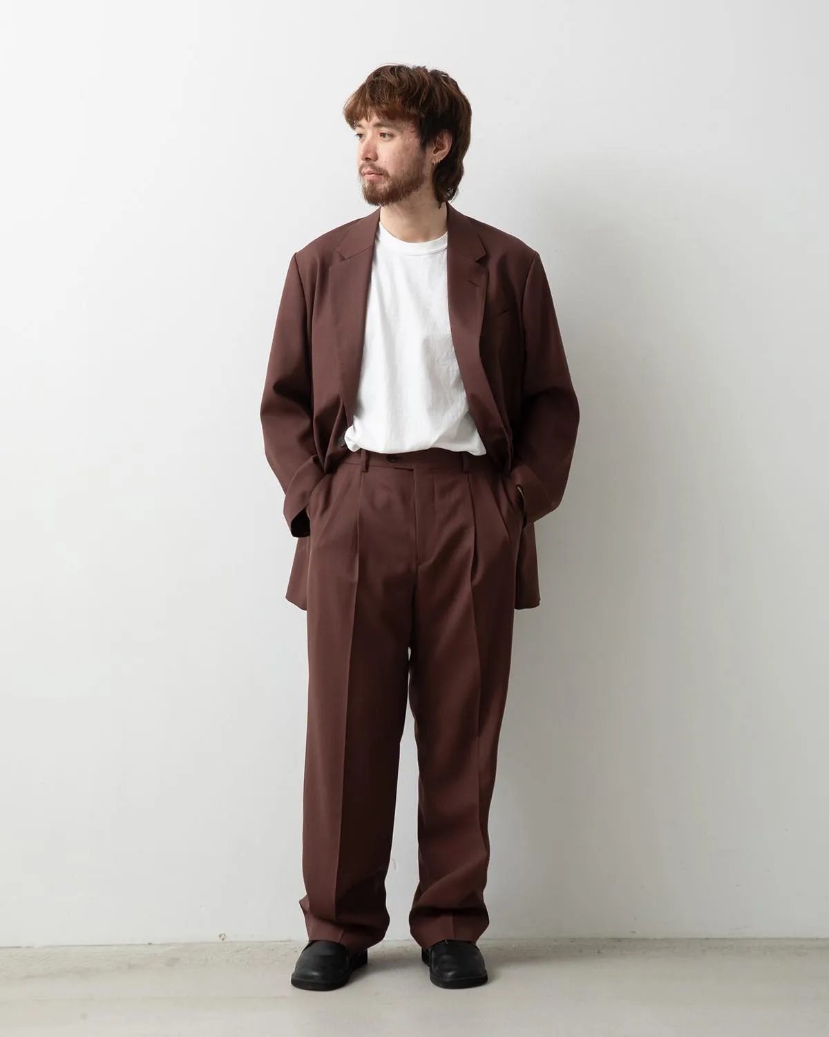 WOOL KID MOHAIR HOP SACK TWO-TUCK SLACKS