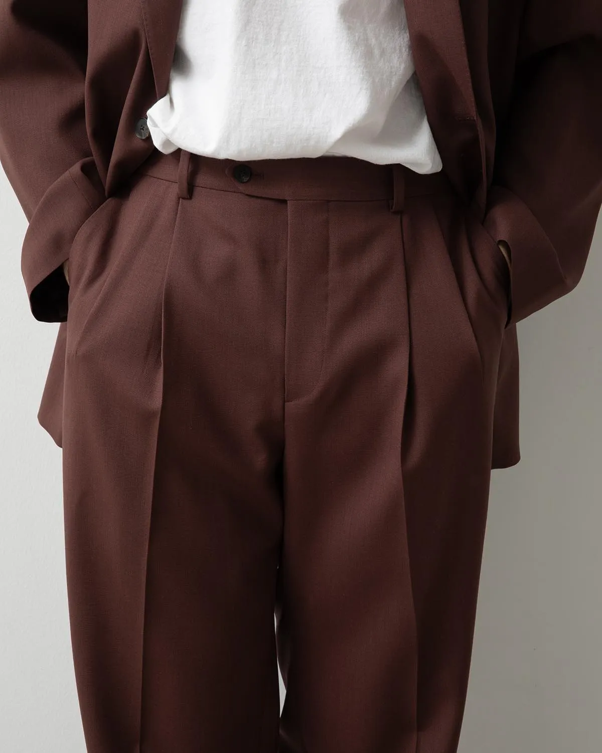 WOOL KID MOHAIR HOP SACK TWO-TUCK SLACKS