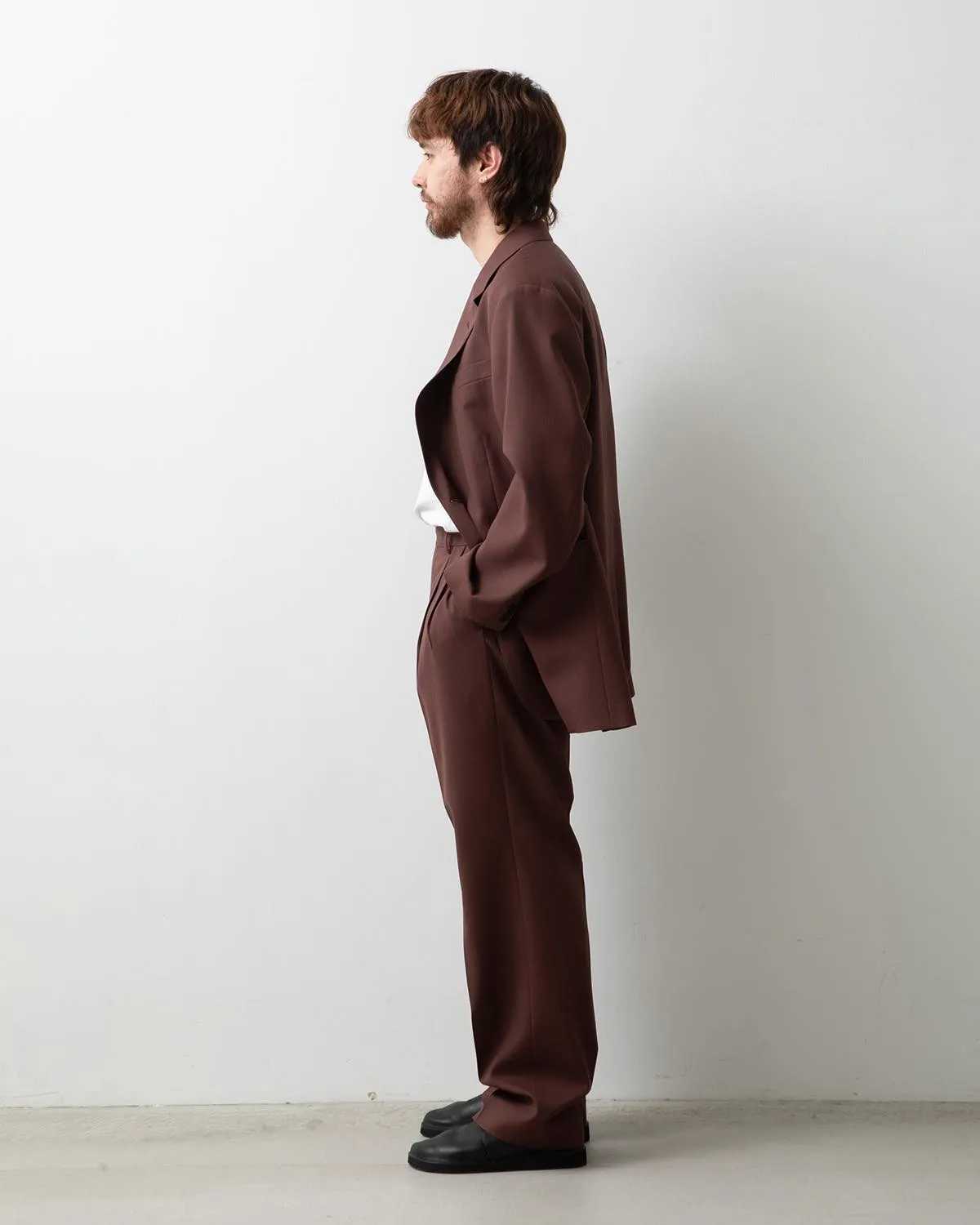 WOOL KID MOHAIR HOP SACK TWO-TUCK SLACKS